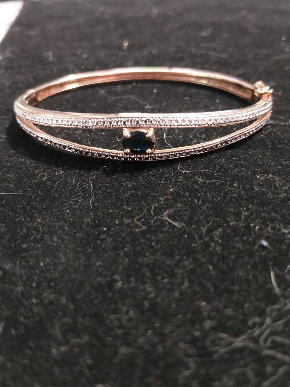 Rose Gold Double-Band Bracelet with Dark Blue Stone Accent